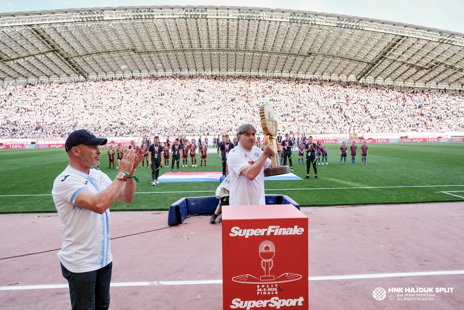 Rijeka, Croatia. 24th May, 2023. Players of Hajduk Split celebrate with the  trophy after the victory against xxx in their SuperSport Croatian Football  Cup final match at HNK Rijeka Stadium in Rijeka