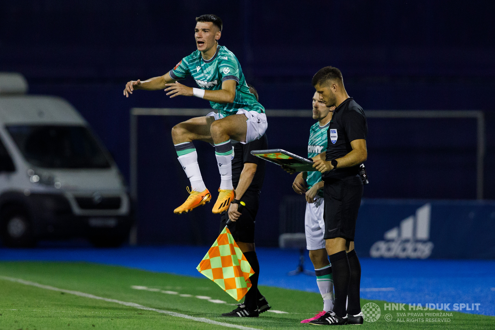 Zagreb, Croatia. 15th July, 2023. Fran Topic of Dinamo Zagreb and Zvonimir  Sarlija of Hajduk Split competes for the ball during the Supersport  Supercup match between GNK Dinamo Zagreb and HNK Hajduk