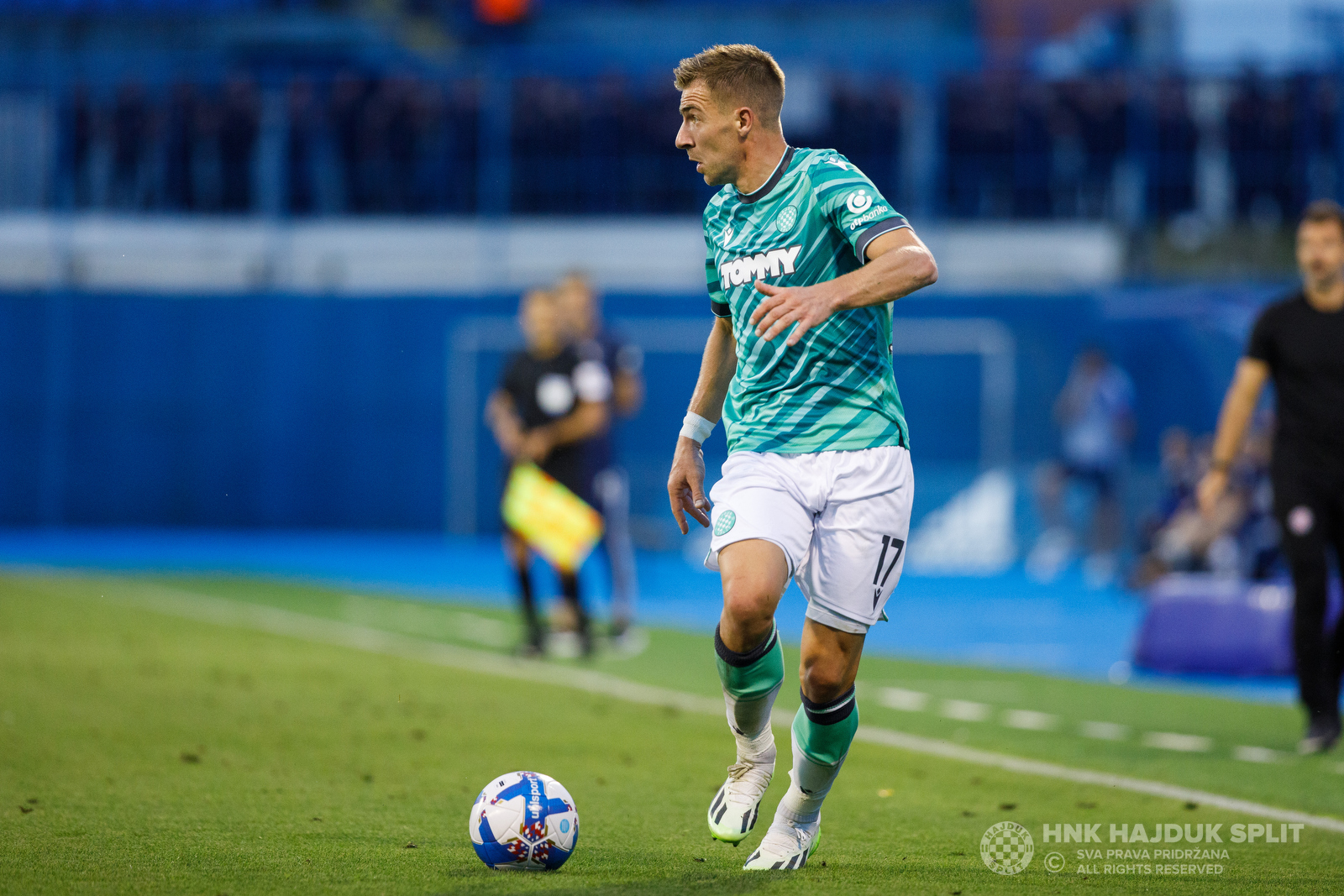 Zagreb, Croatia. 15th July, 2023. Fran Topic of Dinamo Zagreb and Zvonimir  Sarlija of Hajduk Split competes for the ball during the Supersport  Supercup match between GNK Dinamo Zagreb and HNK Hajduk