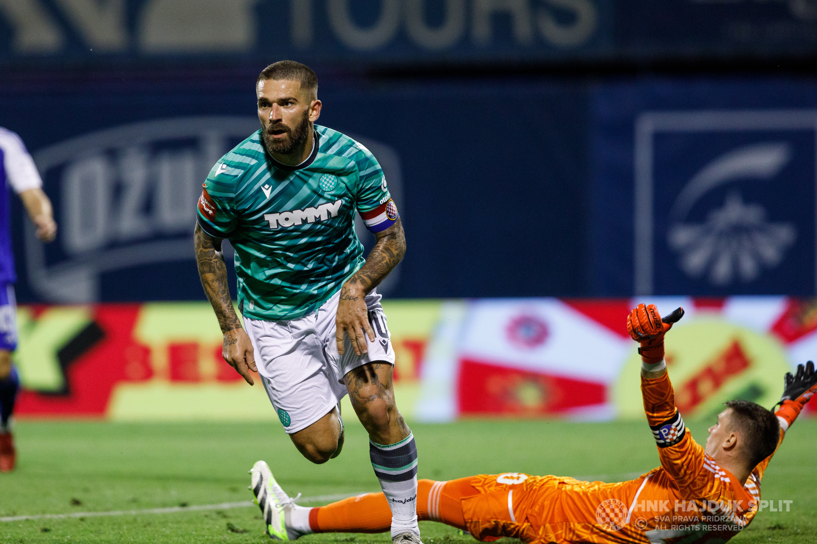 Zagreb, Croatia. 15th July, 2023. Fran Topic of Dinamo Zagreb and Zvonimir  Sarlija of Hajduk Split competes for the ball during the Supersport  Supercup match between GNK Dinamo Zagreb and HNK Hajduk