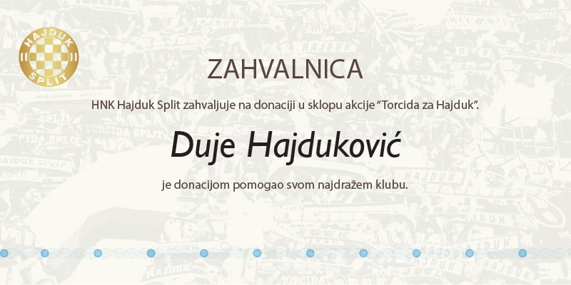 Poziv donatorima u akciji "Torcida za Hajduka"