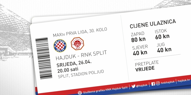 Hajduk vs RNK Split tickets on sale