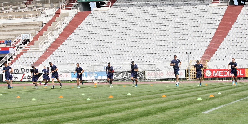 Players having introductory tests at the beginning of preparations